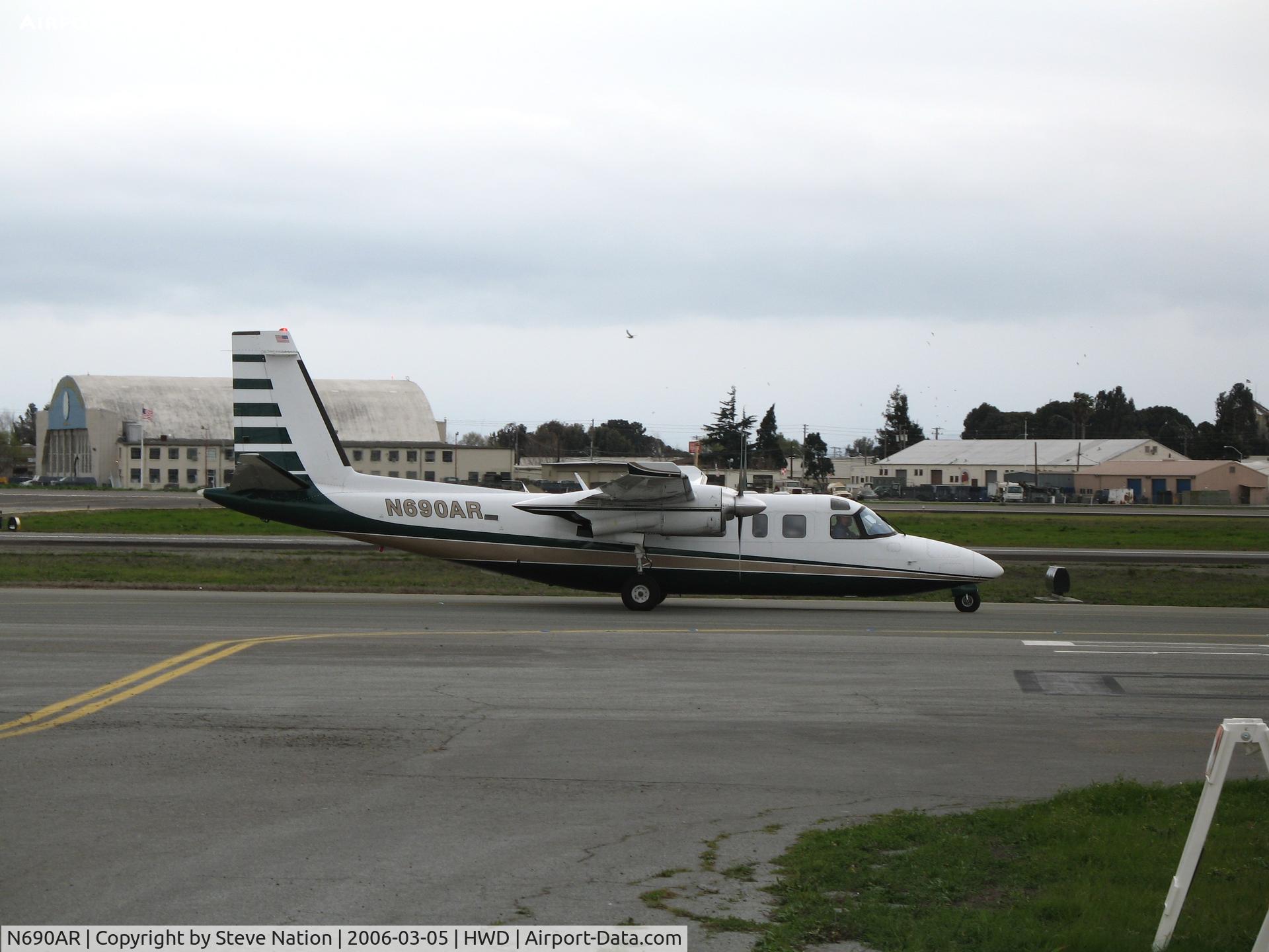 N690AR, 1974 Aero Commander 690A Turbo Commander C/N 11155, Reno Group Leasing 1974 Aero Commander 690A taxiing at Hayward Air Terminal, CA