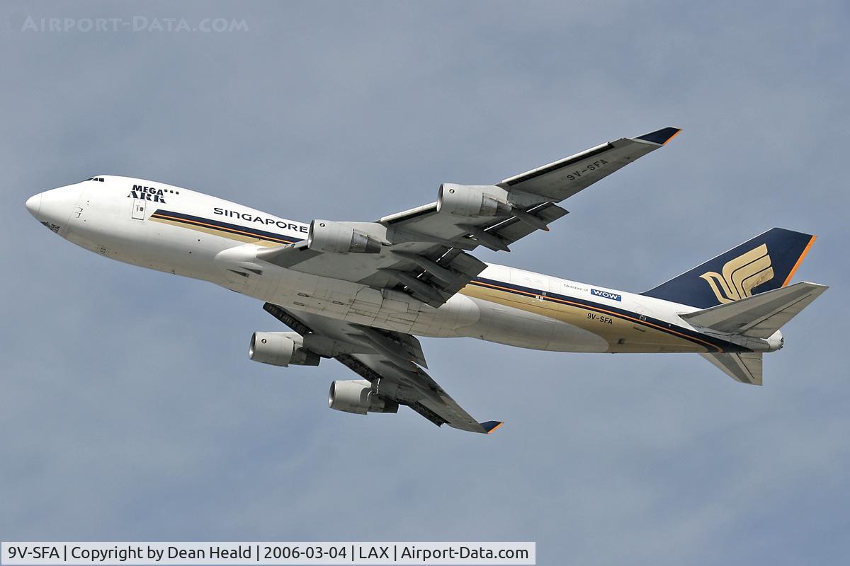 9V-SFA, Boeing 747-412F/SCD C/N 26563, Singapore Airlines Cargo 9V-SFA (747-412F/SCD) departing LAX South Complex enroute to Anchorage, Alaska as SQC7965.