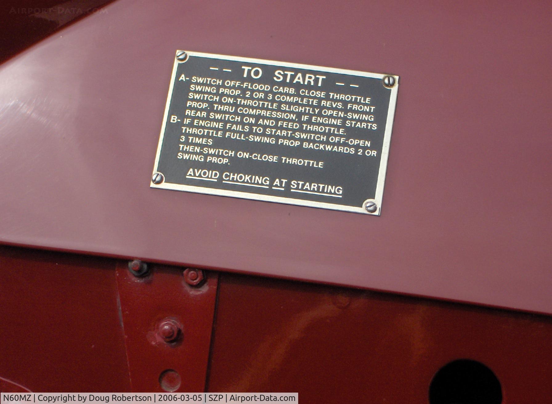N60MZ, 1930 De Havilland DH-60G Gypsy Moth C/N 1293, 1930 deHavilland GIPSY MOTH DH.60G, 'How to start the engine'