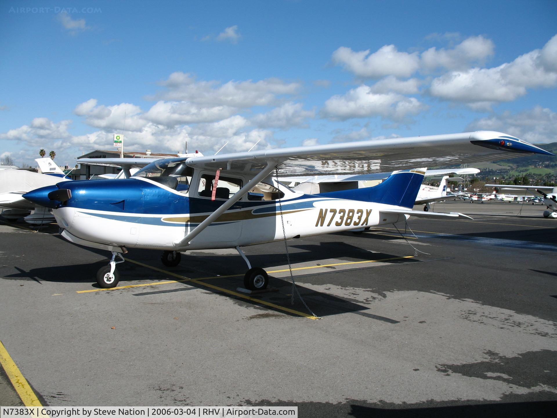 N7383X, 1977 Cessna R182 Skylane RG C/N R18200094, 1977 Cessna R182 back on her nose gear at Reid-Hillview Airport (San Jose), CA