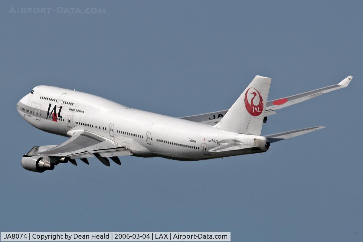 JA8074, 1990 Boeing 747-446 C/N 24426, Japan Airlines JA8074 (1990 Boeing 747-446) - climbing out and making a left turn from LAX RWY 25R enroute to Narita International Airport (RJAA), Japan as FLT JAL61.