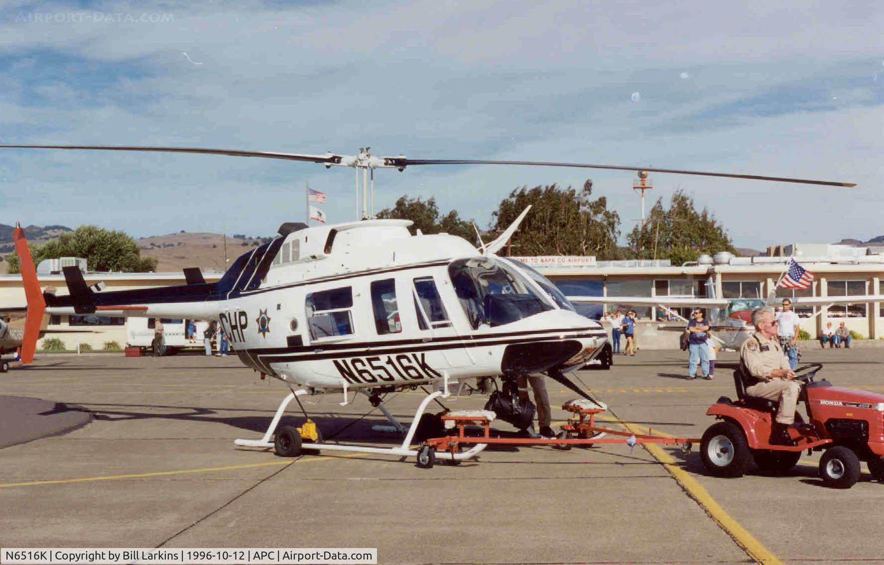 N6516K, 1990 Bell 206L-3 LongRanger III C/N 51391, California Highway Patrol helo being towed