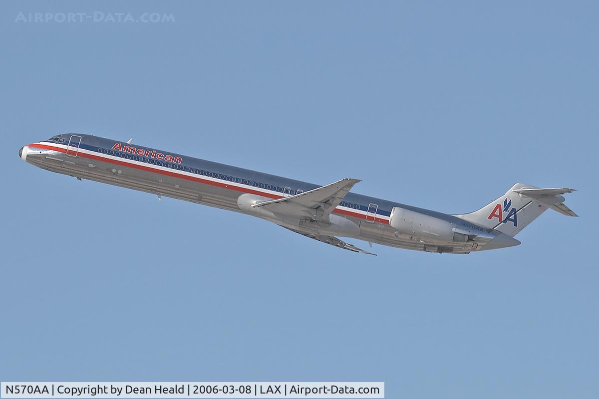 N570AA, 1987 McDonnell Douglas MD-83 (DC-9-83) C/N 49352, American Airlines N570AA (1987 Mcdonnell Douglas DC-9-83(MD-83)) - departing LAX RWY 25R enroute to Chicago O'Hare.