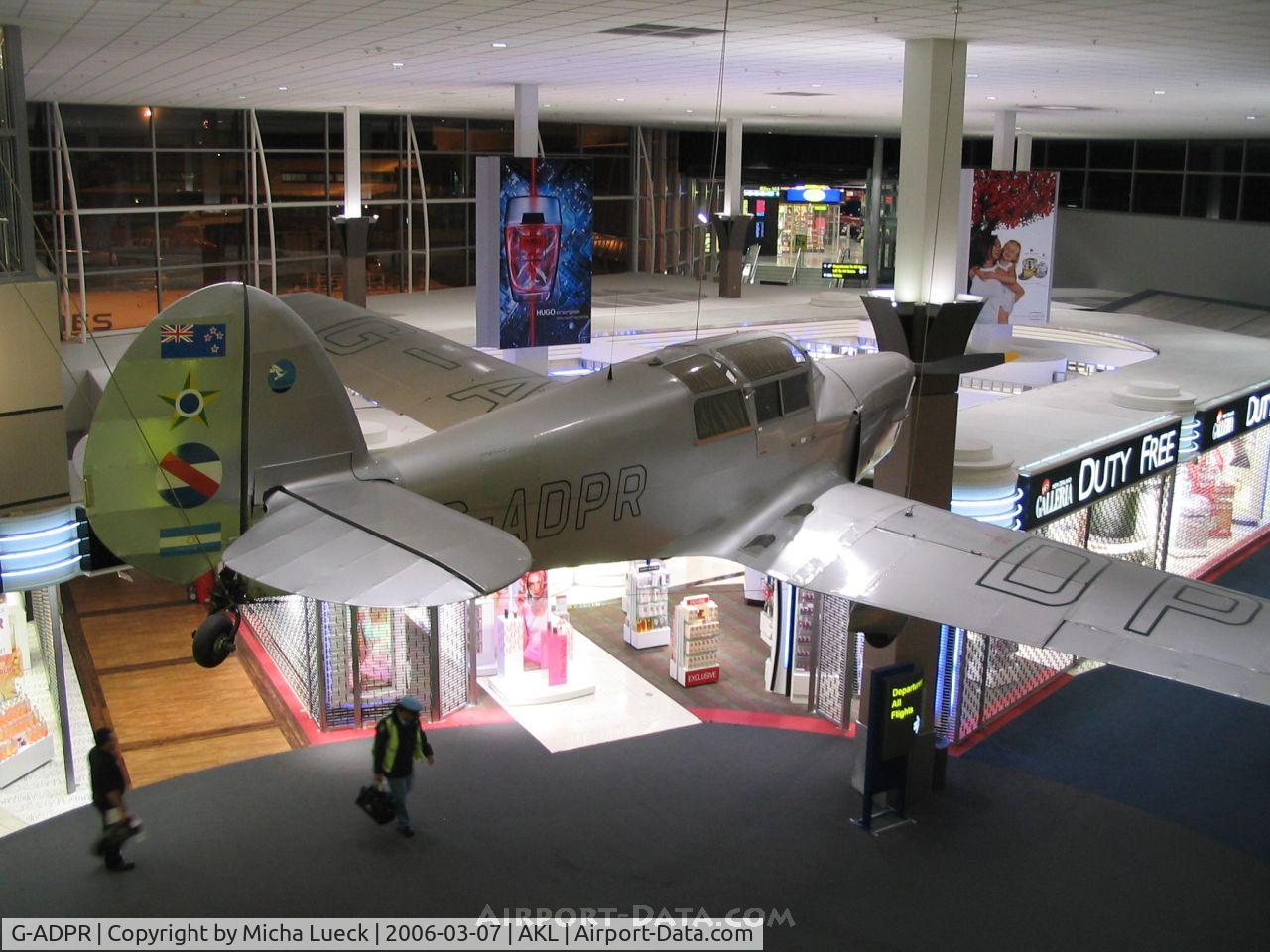 G-ADPR, 1935 Percival D-3 Gull Six (P-3) C/N D55, Preserved at Auckland airport. Jean Beatten did the first female solo flight from the UK to New Zealand with this beauty