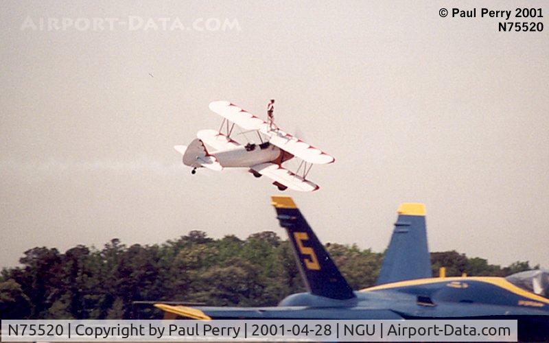 N75520, 1943 Boeing B75N1 C/N 75-7444, Beauty and the Beast performing their wing-walk at NAVSTA Norfolk