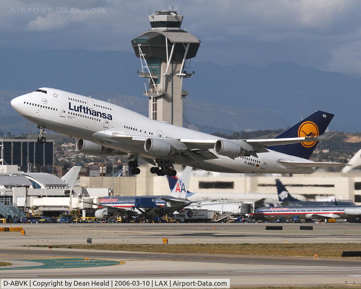 D-ABVK, 1991 Boeing 747-430 C/N 25046, Lufthansa D-ABVK (Boeing 747-430) - FLT DLH475 departing LAX RWY 25R enroute to Frankfurt Main (EDDF), Germany.