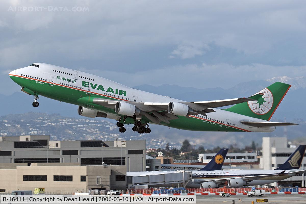 B-16411, Boeing 747-45E C/N 29111, EVA Air B-16411 (Boeing 747-45E) - FLT EVA11 departing LAX RWY 25R enroute to Chiang Kai Shek International Airport (KCTP) - Taipei, Taiwan.