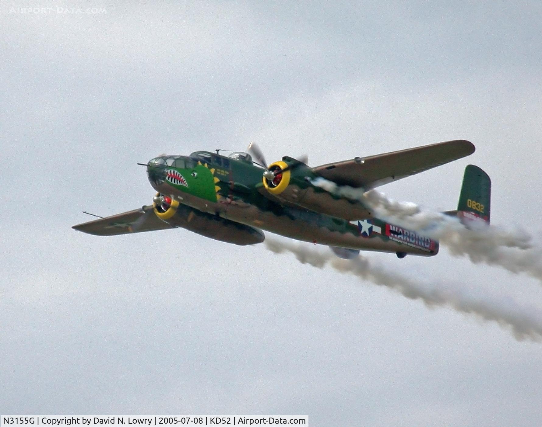 N3155G, North American TB-25N Mitchell C/N 108-34107, Low pass over KD52.