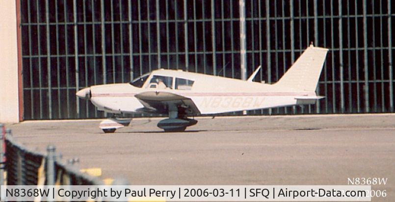 N8368W, 1965 Piper PA-28-180 C/N 28-2565, Not sure if it was just the morning light or not, but it looks like low-vis markings!