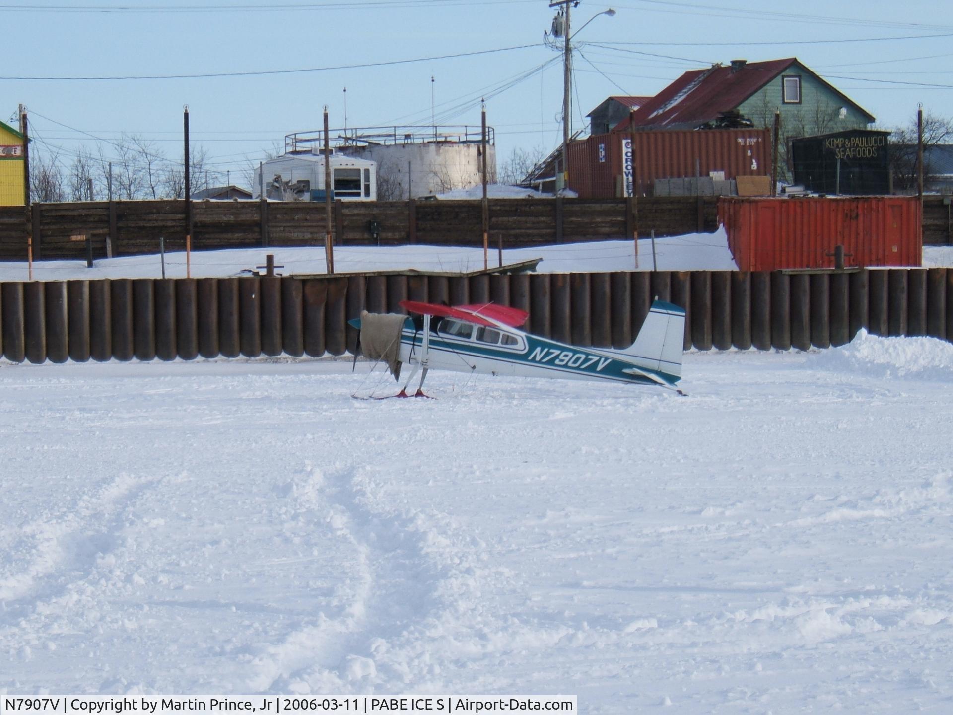 N7907V, 1966 Cessna 180H Skywagon C/N 18051807, Parked on the Kuskokwim River in front of Bethel, winter 06.