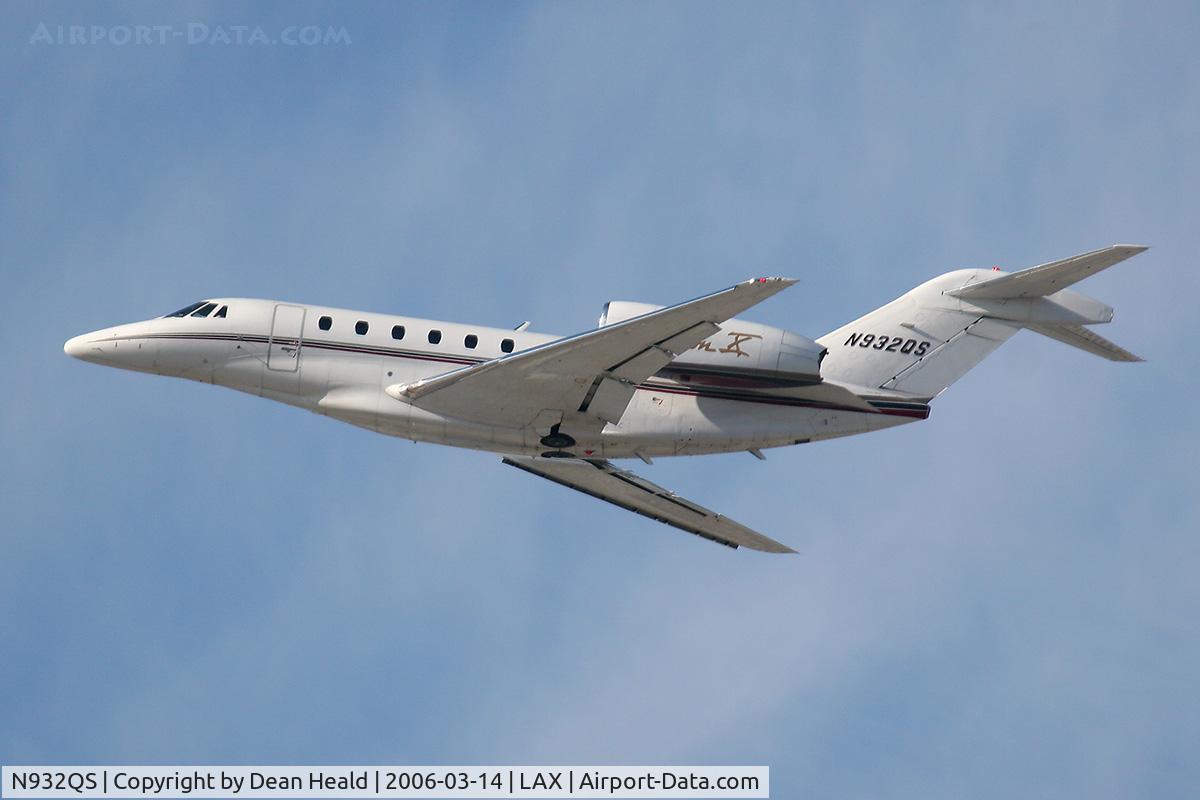 N932QS, 1997 Cessna 750 Citation X C/N 750-0032, Cessna Citation X - N932QS (FLT EJA932) - climbing out from LAX RWY 25L enroute to Asheville Regional Airport (KAVL) - Asheville, North Carolina.
