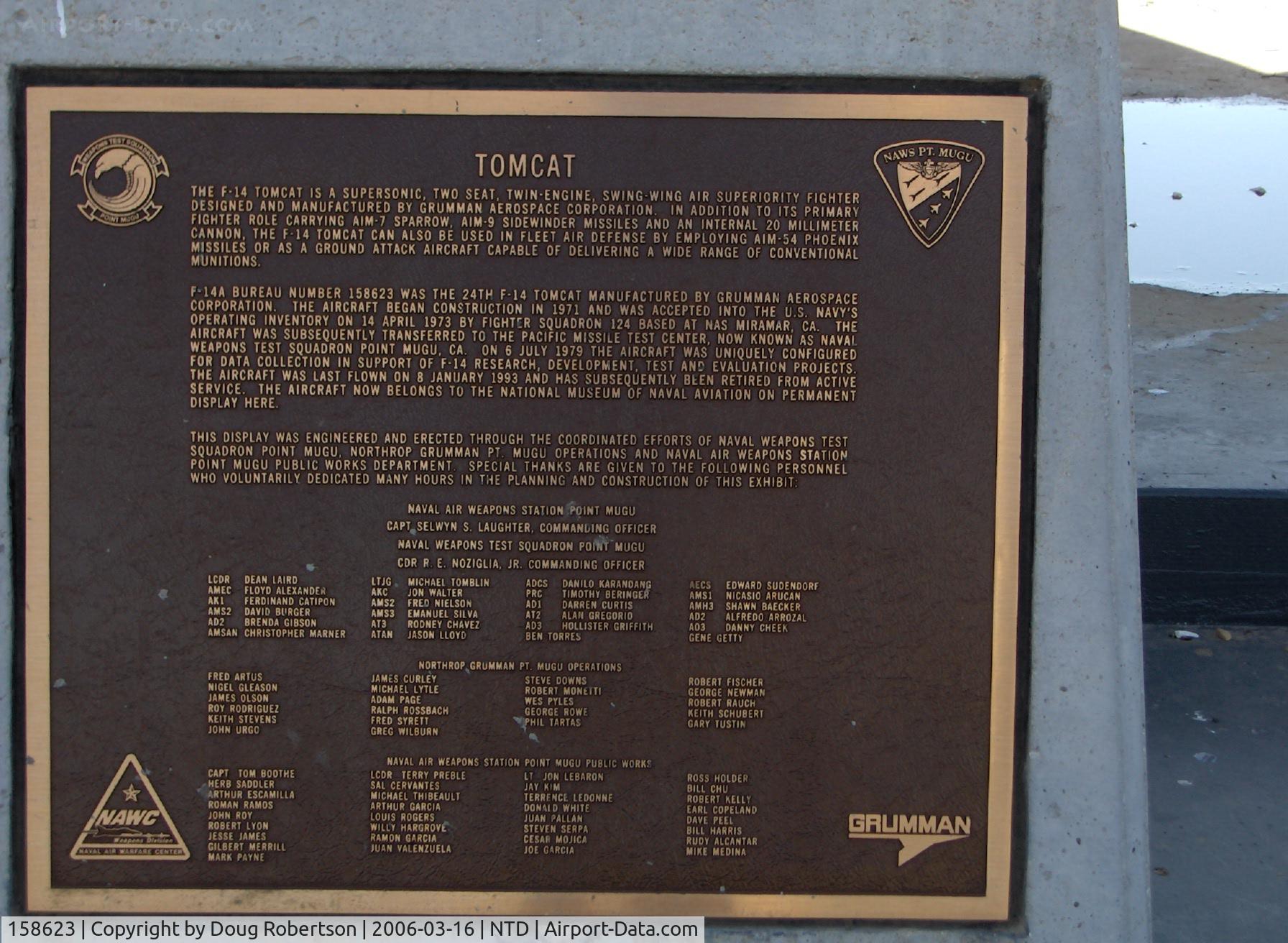 158623, 1973 Grumman F-14A Tomcat C/N 24, Grumman F-14A TOMCAT Plaque at NTD Missile Park