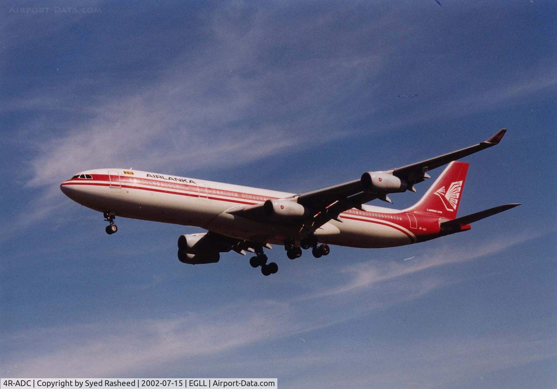 4R-ADC, Airbus A340-311 C/N 034, Airbus A340 - Air Lanka on finals Rwy 27L