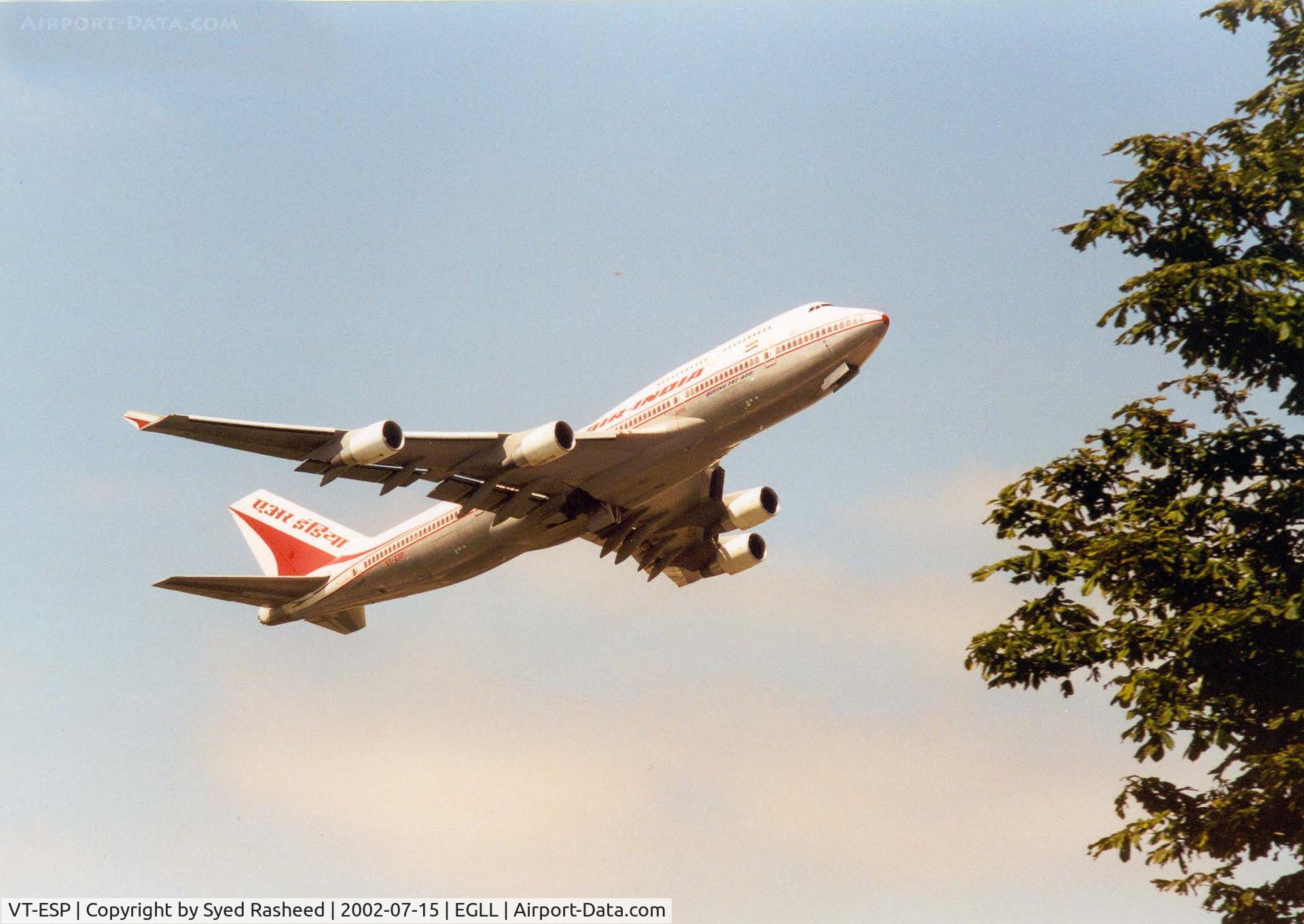 VT-ESP, 1994 Boeing 747-437 C/N 27214, Air India - B744 - departing rwy 09R