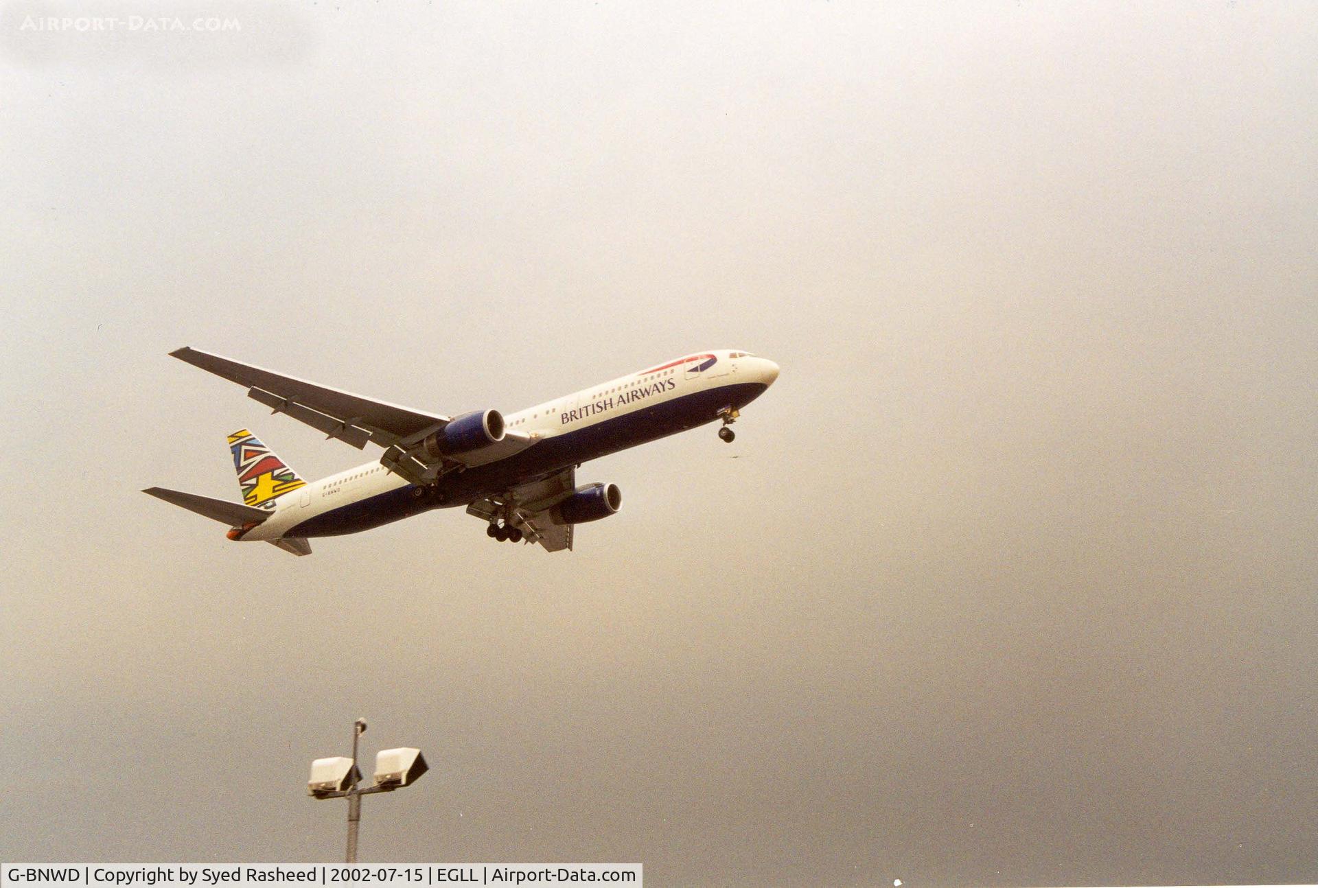 G-BNWD, 1989 Boeing 767-336 C/N 24336, British Airways B767 departing rwy 09R
