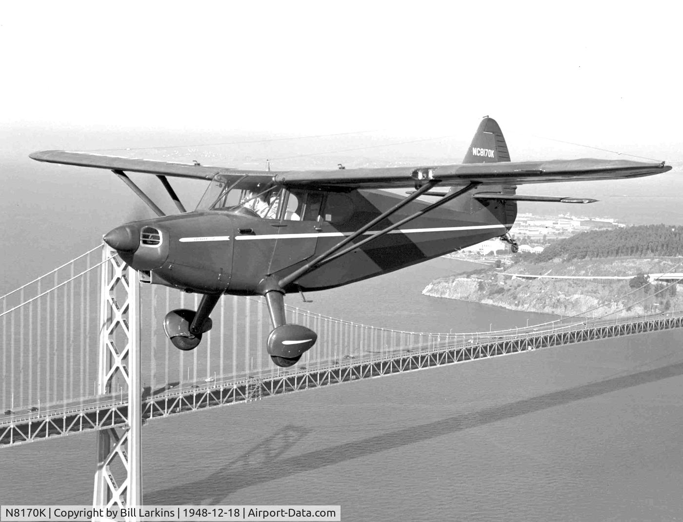 N8170K, 1946 Stinson 108-1 Voyager C/N 108-1170, Over the San Francisco-Oakland Bay Bridge