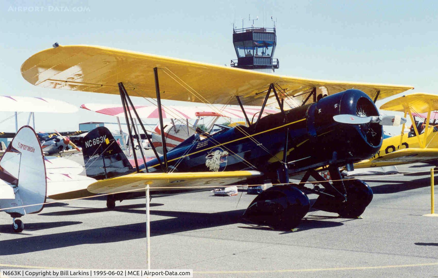 N663K, 1930 Stearman 4-E Junior Speedmail C/N 4005, White on wing is a reflection - not a patch