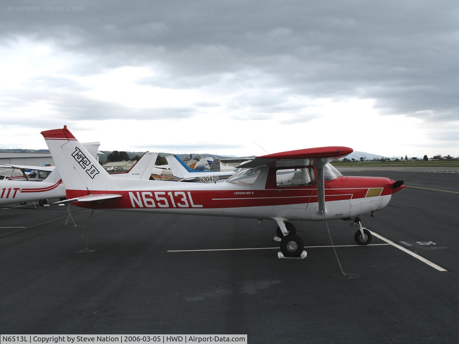 N6513L, 1980 Cessna 152 C/N 15284426, 2002 Cessna 152 (with prop!) at stormy Hayward Air Terminal, CA