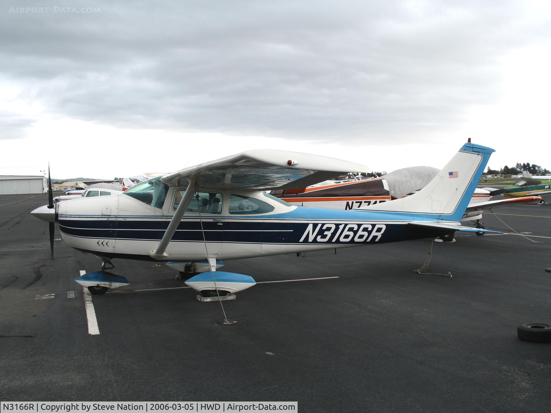 N3166R, 1967 Cessna 182L Skylane C/N 18258566, 1967 Cessna 182L at stormy Hayward Air Terminal, CA