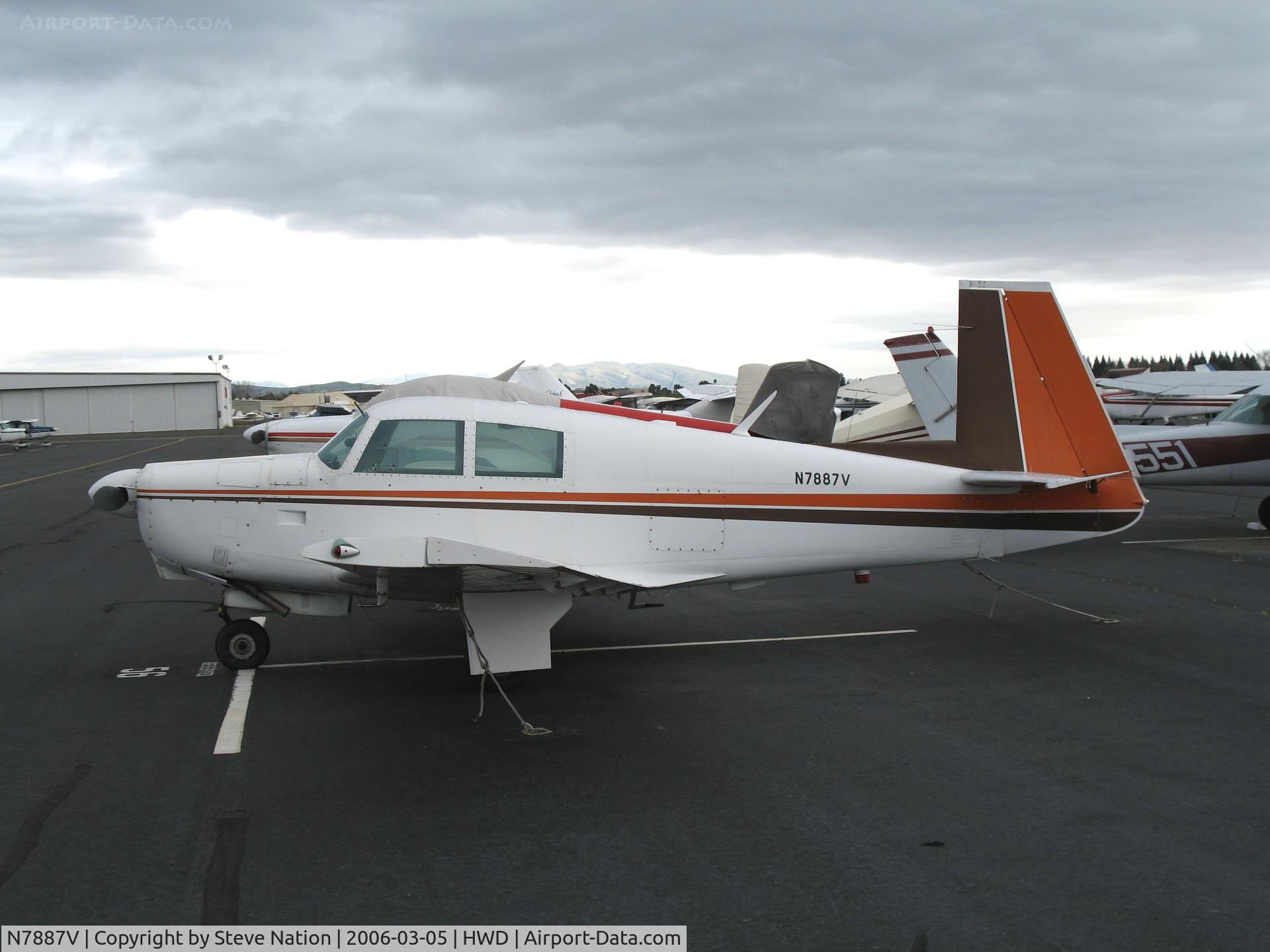 N7887V, 1964 Mooney M20C Ranger C/N 2849, 1964 Mooney M20C at stormy Hayward Air Terminal, CA