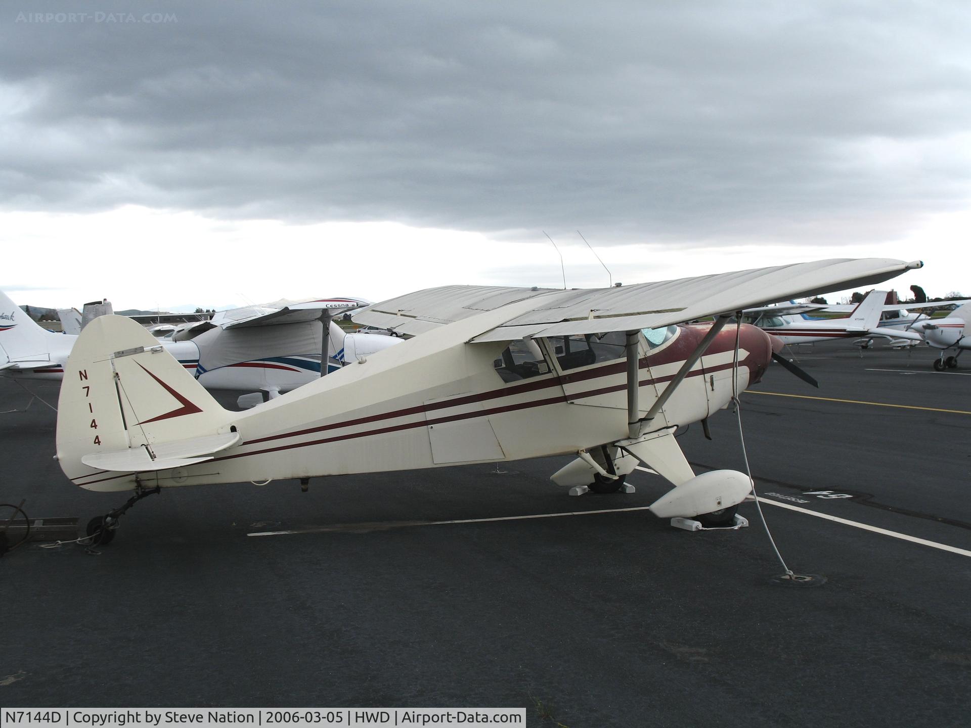 N7144D, 1957 Piper PA-22-150 C/N 22-5007, Piper PA-22-150 at stormy Hayward Air Terminal, CA
