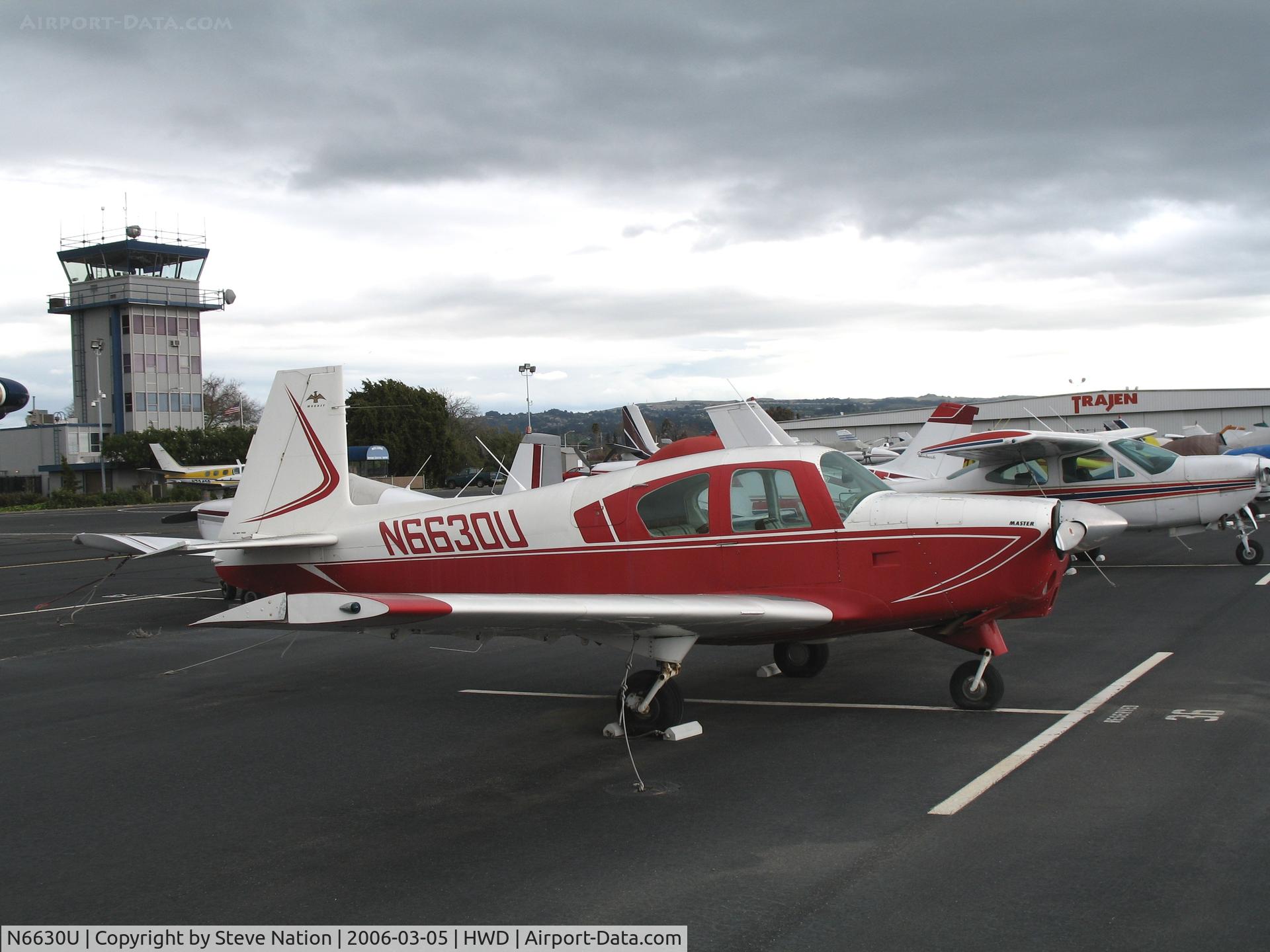N6630U, 1963 Mooney M20D Master C/N 125, 1963 Mooney M20D at stormy Hayward Air Terminal, CA