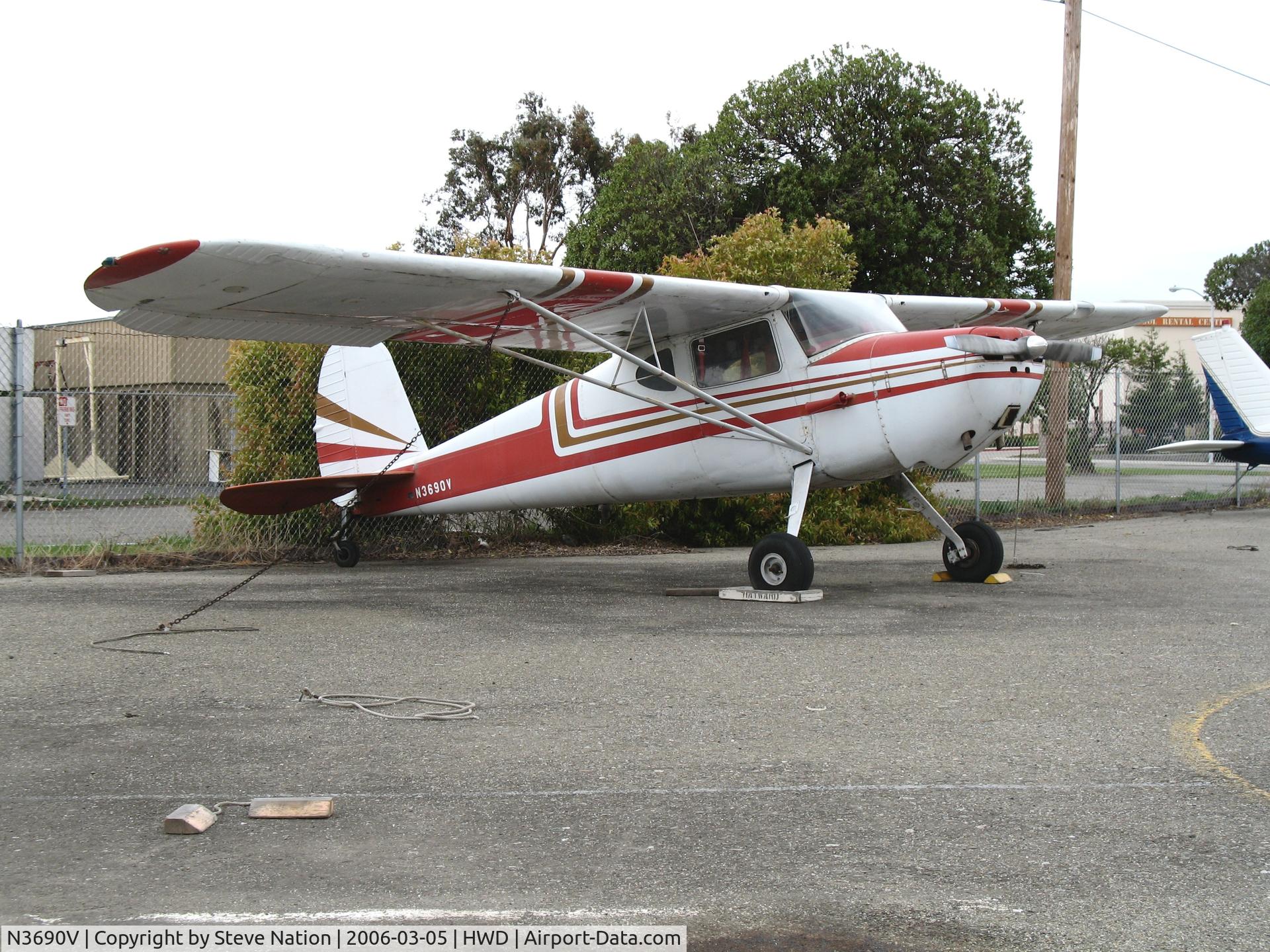 N3690V, 1949 Cessna 120 C/N 14966, 1949 Cessna 120 at stormy Hayward Air Terminal, CA