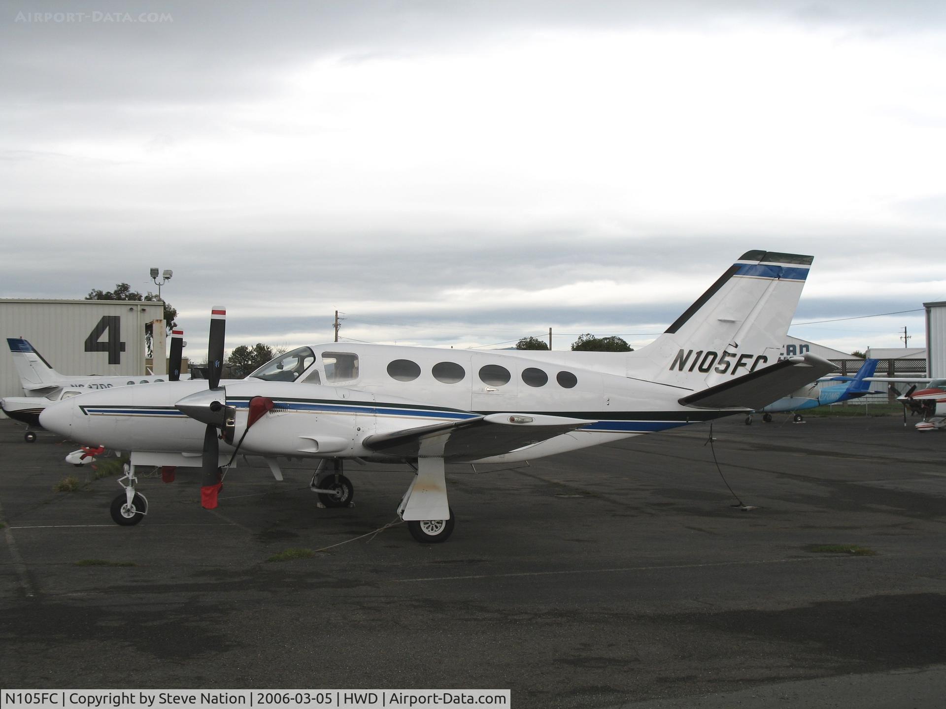 N105FC, Cessna 425 C/N 425-0094, 1981 Cessna 425 at stormy Hayward Air Terminal, CA