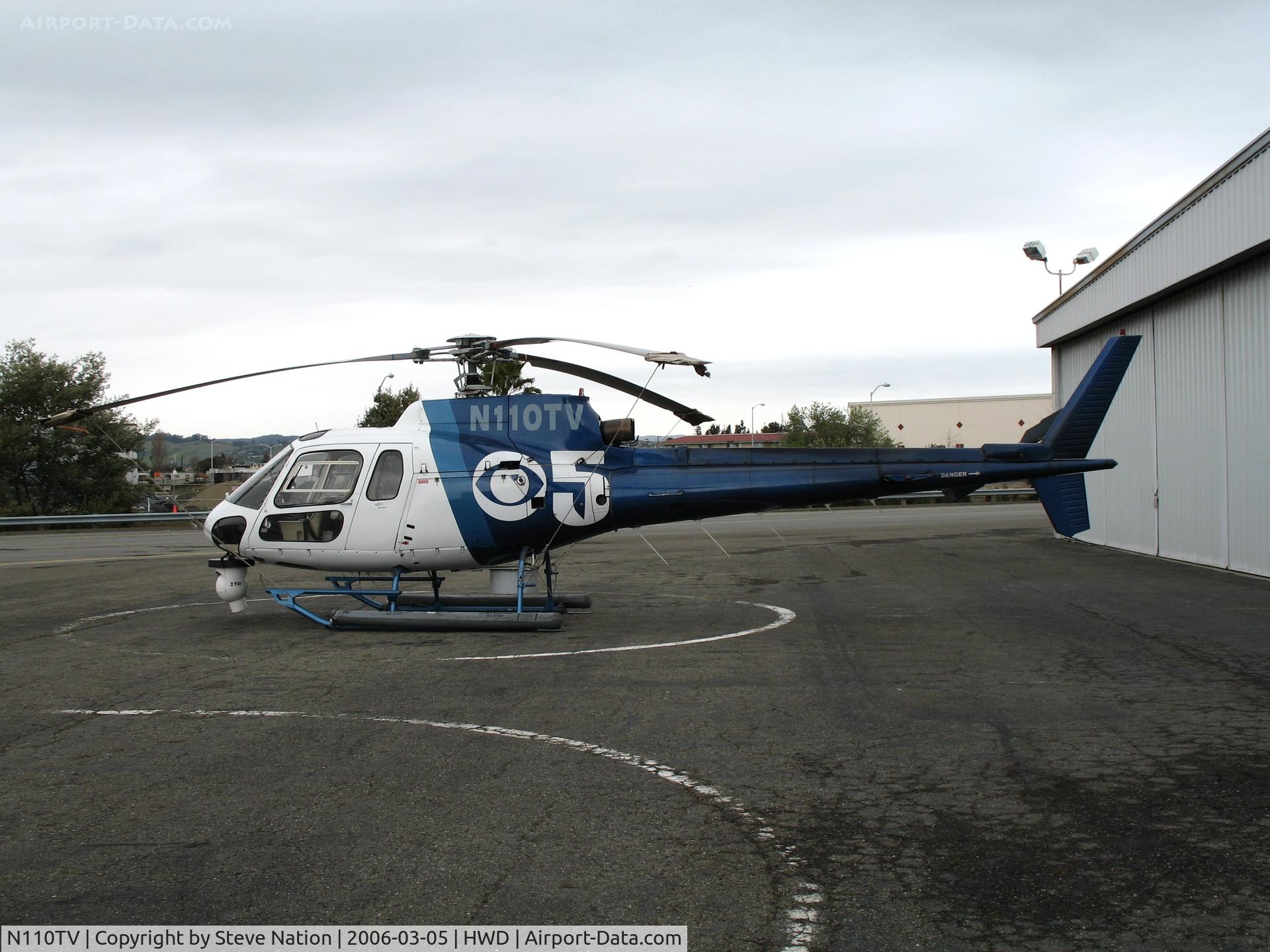 N110TV, 1988 Aerospatiale AS-350BA Ecureuil C/N 2065, (CBS Eyewitness News) 5 1988 Aerospatiale AS350BA  at stormy Hayward Air Terminal, CA