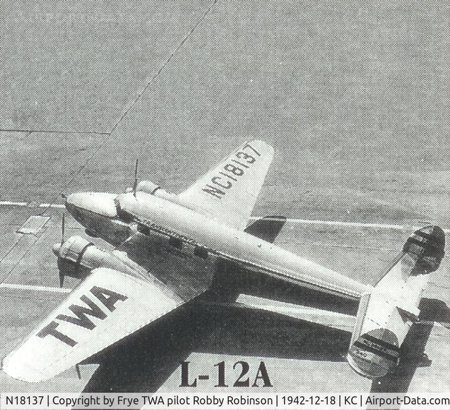 N18137, 1937 Lockheed 12A Electra Junior C/N 1229, 1937 Lockheed Electra Jr. 12A, Jack Frye's personal corporate plane from 1940 to 1945, also served occasionally as a TWA Flight Research Laboratory