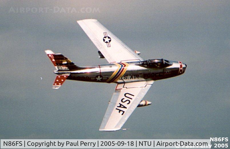 N86FS, 1954 Canadair F-86 MK.5 Sabre C/N 1157, The sun plays off the reflective skin, a nice contrast to the sky beyond