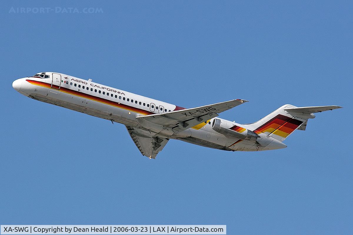 XA-SWG, Douglas DC-9-32 C/N 47230/395, Aero California XA-SWG departing LAX RWY 25R on a clear March afternoon.