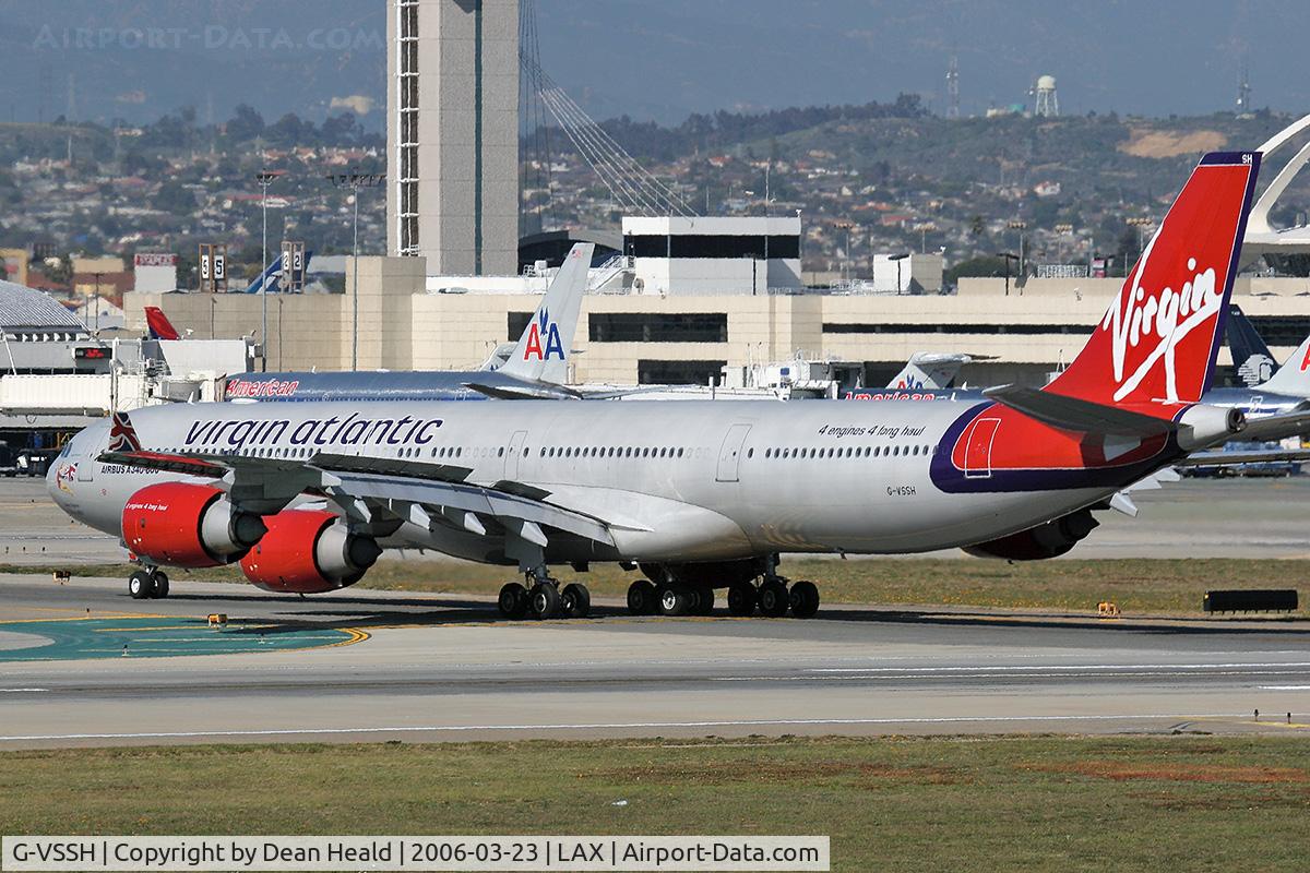 G-VSSH, 2004 Airbus A340-642 C/N 615, Virgin Atlantic G-VSSH holding short of RWY 25R after arrival on RWY 25L.