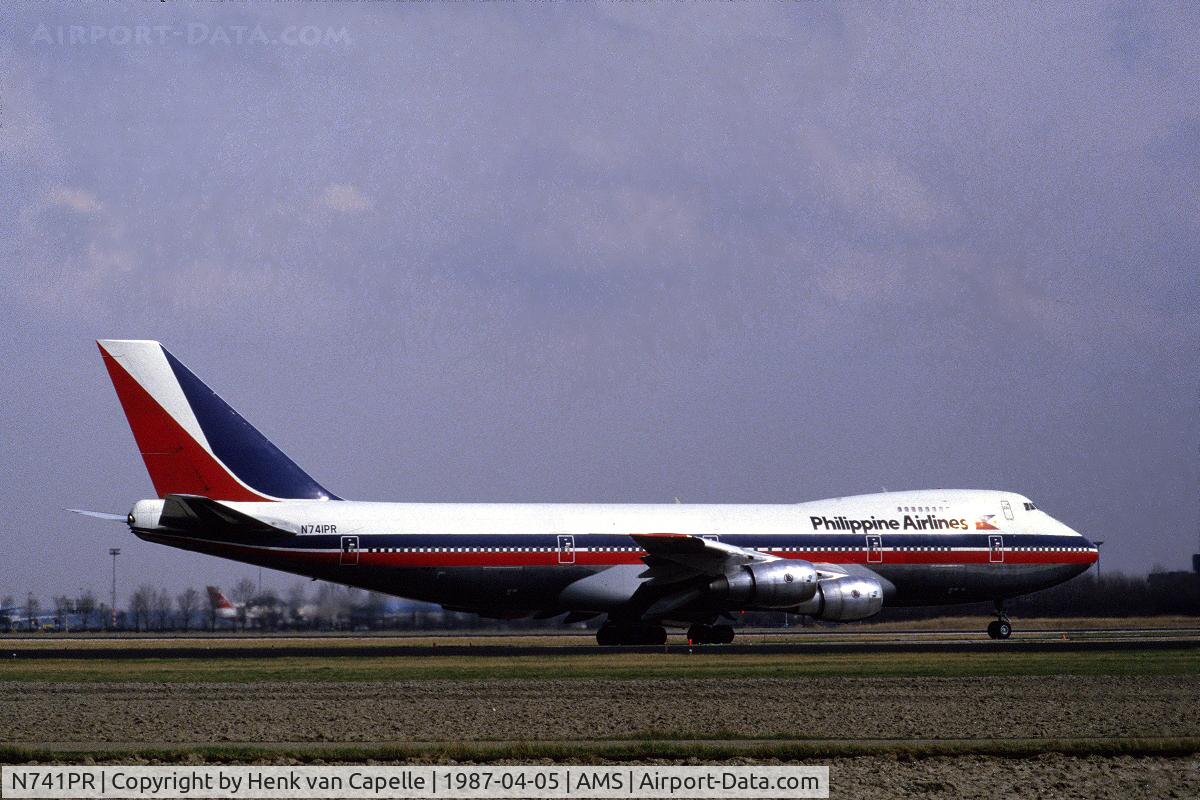 N741PR, 1979 Boeing 747-2F6B C/N 21832, Philippines Air Lines 747-200 on Schiphol airport runway.