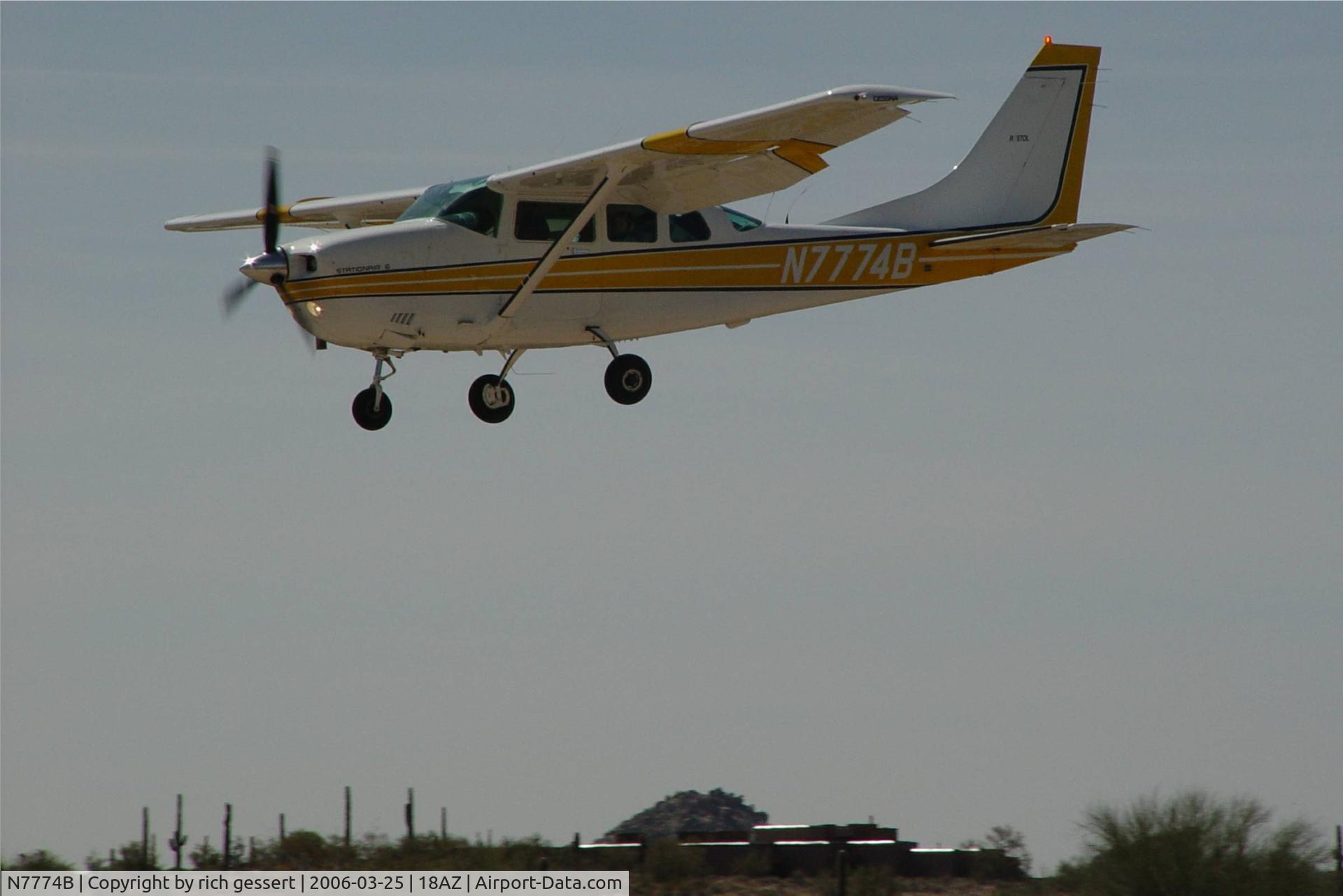 N7774B, 1981 Cessna TU206C Turbo Super Skywagon C/N U20606224, carefree, az, sky ranch, landing