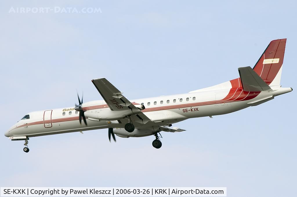 SE-KXK, 1995 Saab 2000 C/N 2000-012, The new aircraft in the Golden Air fleet landing in KRK