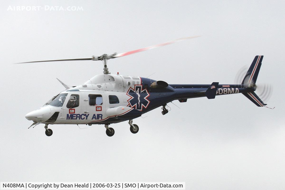 N408MA, 1983 Bell 222B C/N 47135, Mercy Air N408MA arriving at Santa Monica Airport (KSMO).