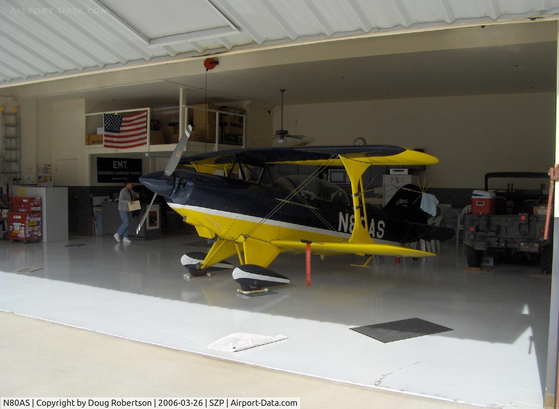 N80AS, 1992 Pitts S-2B Special C/N 5244, 1992 Pitts Aerobatics S-2B, Lycoming AEIO-540, Std. class, back in hangar
