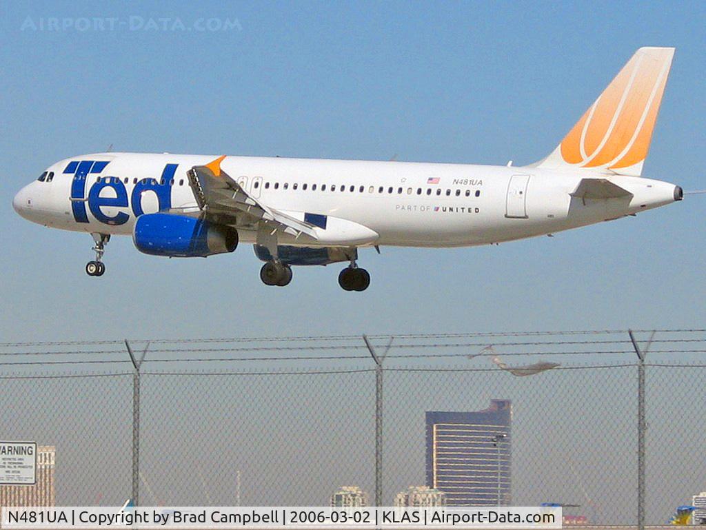 N481UA, 2001 Airbus A320-232 C/N 1559, Ted Airlines / 2001 Airbus Industrie A320-232 / Also shown: the nice fence us Vegans have to put up with.