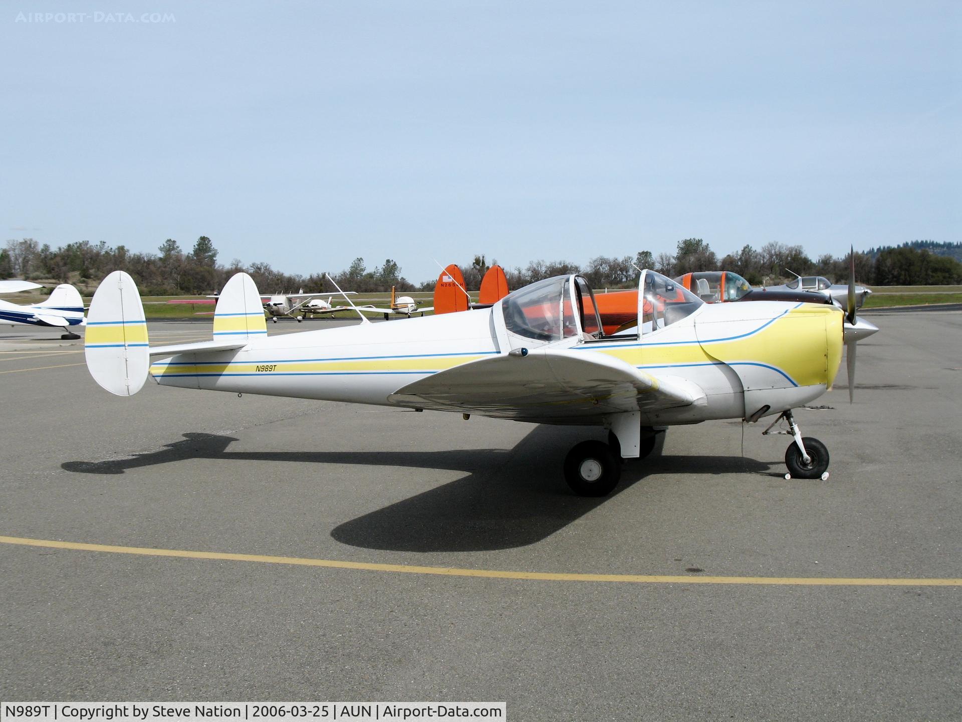 N989T, 1966 Alon A2 Aircoupe C/N A-87, 1966 Alon A2 (Eurcoupe) at Auburn Municipal Airport, CA in morning