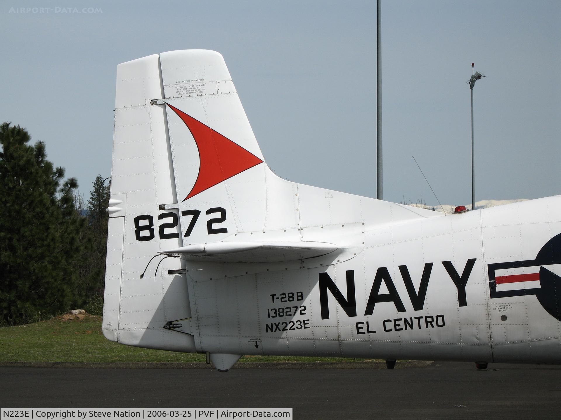 N223E, 1955 North American T-28B Trojan C/N 200343, close-uo of tail markings on T-28B NX233E at Placerville Airport, CA
