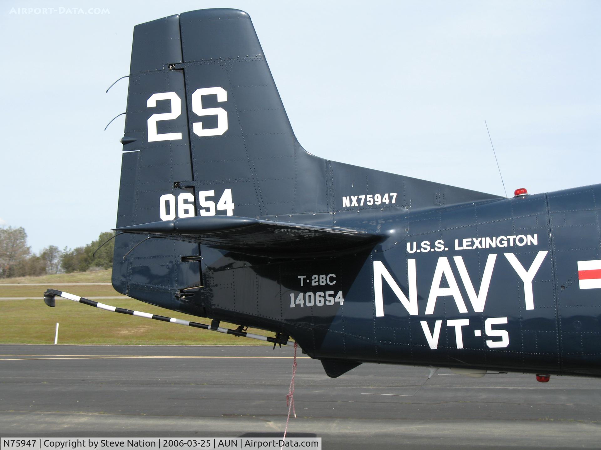 N75947, 1957 North American T-28C Trojan C/N 226-231 (140654), close-up of tail markings on T-28C NX75947 at Auburn Municipal Airport, CA