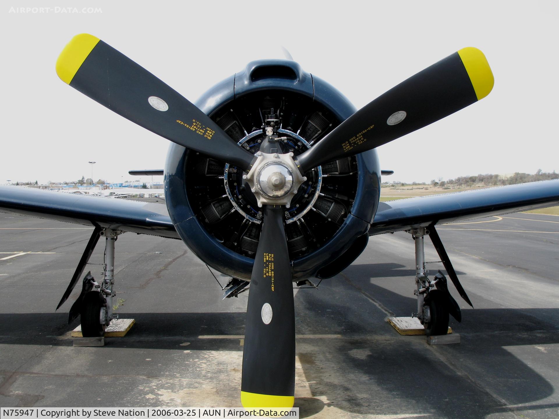 N75947, 1957 North American T-28C Trojan C/N 226-231 (140654), head-on shot of T-28C NX75947 at Auburn Municipal Airport, CA