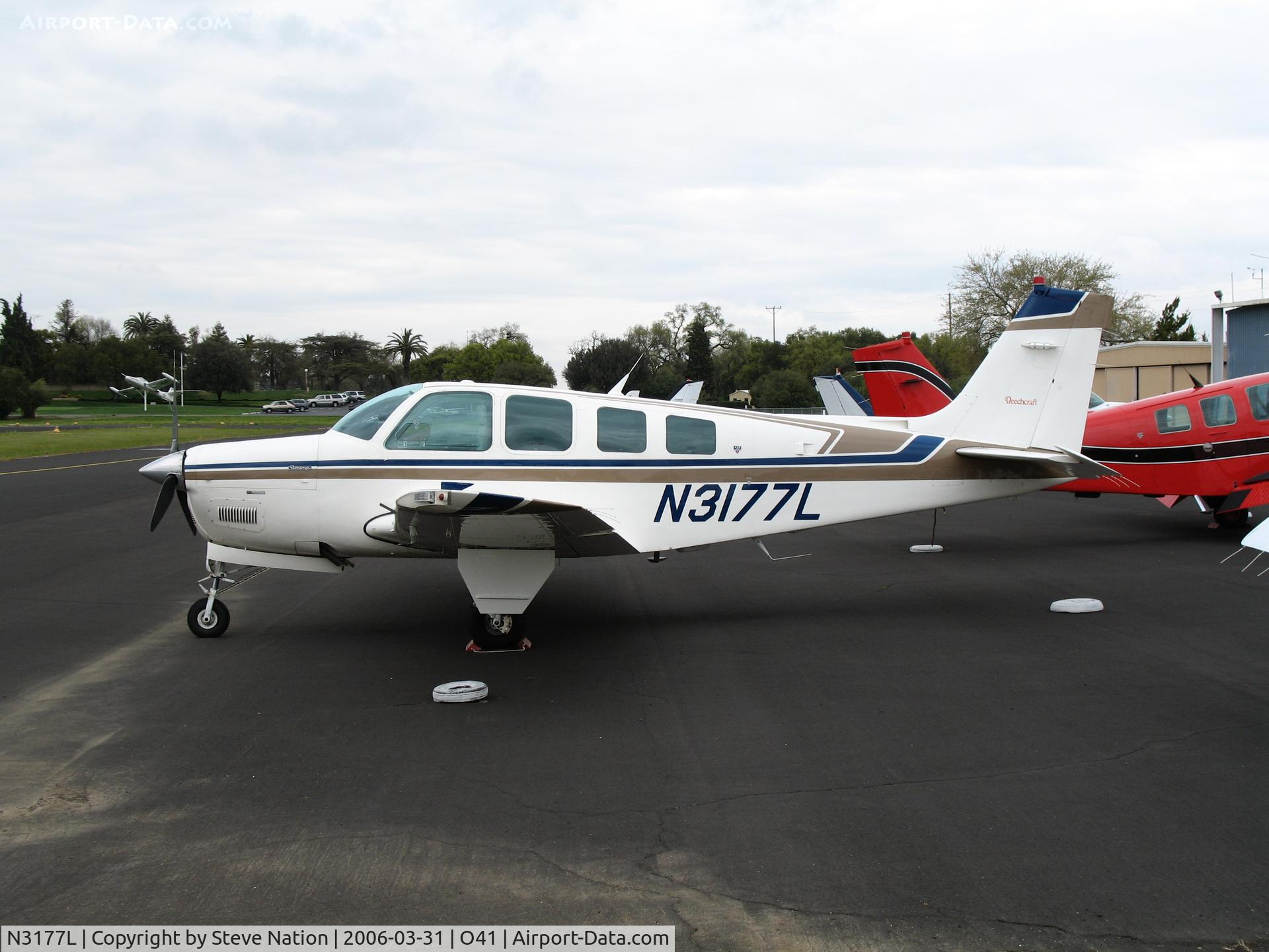 N3177L, Beechcraft A36 C/N E-2877, Beech A36 on Woodland Aviation ramp (Watts Airport, CA)