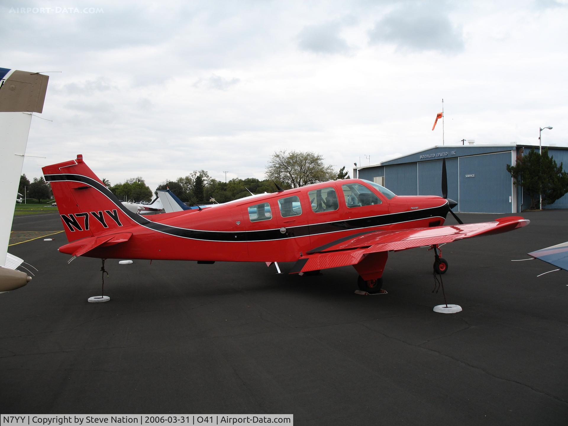 N7YY, 1986 Beech A36 Bonanza 36 C/N E-2333, Brightly colored Beech A36 @ Woodland-Watts Airport, CA
