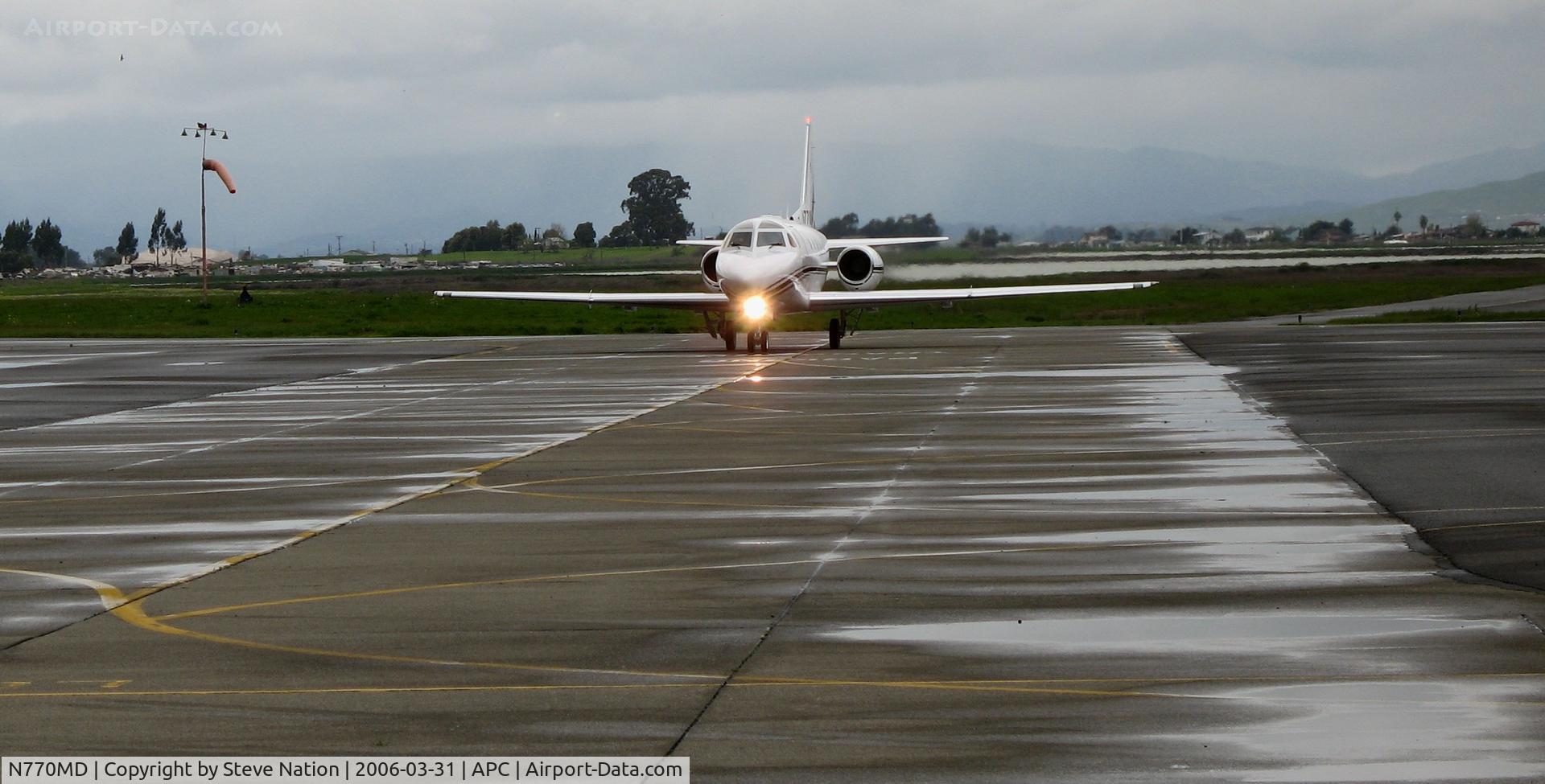 N770MD, 1980 Rockwell International NA-265-65 Sabreliner 65 C/N 465-26, Taxying in gloomy day @ Napa County Airport, CA