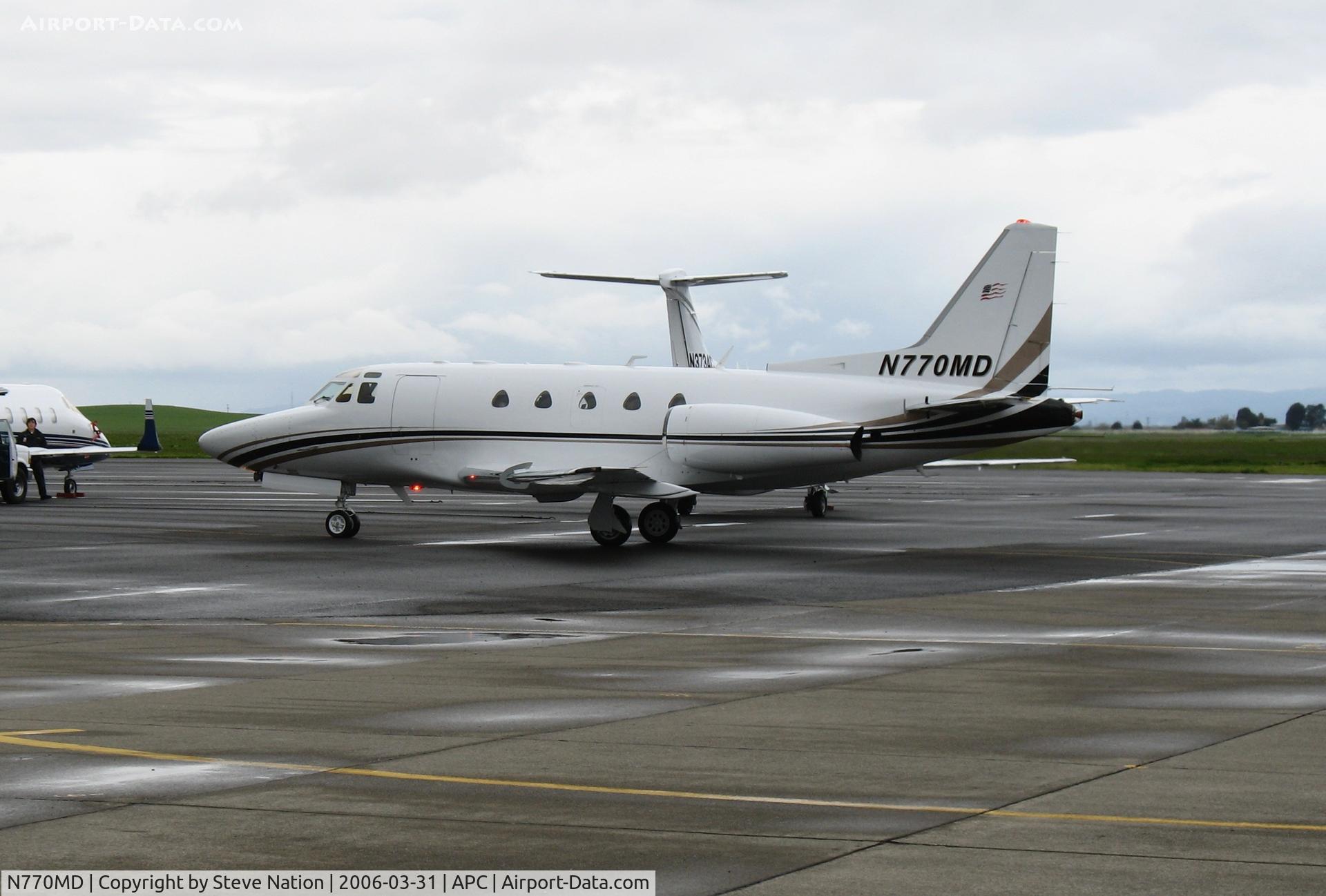 N770MD, 1980 Rockwell International NA-265-65 Sabreliner 65 C/N 465-26, Taxying in to Bridgeford's ramp @ Napa County Airport, CA