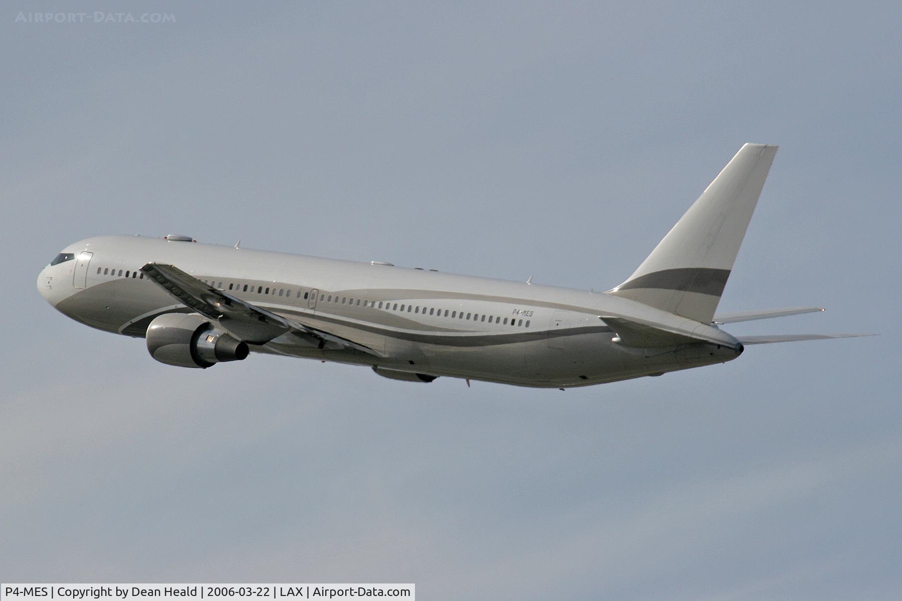 P4-MES, 2003 Boeing 767-33A C/N 33425, P4-MES departing LAX South Complex enroute to Luton (EGGW) - England.