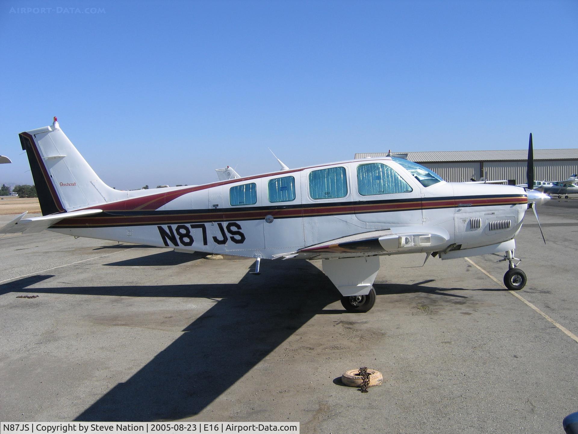N87JS, 1988 Beech B36TC Bonanza C/N EA-476, summer sun at South County Airport, San Martin, CA
