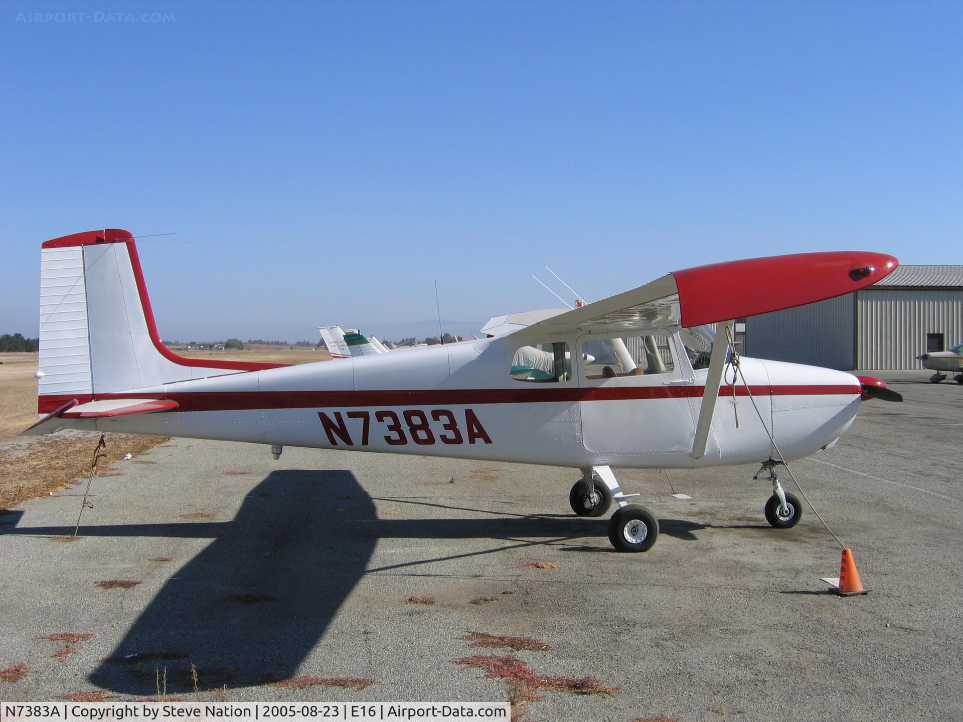 N7383A, 1956 Cessna 172 C/N 29483, Straight-tailed Cessna 172 in summer sun at South County Airport, San Martin, CA